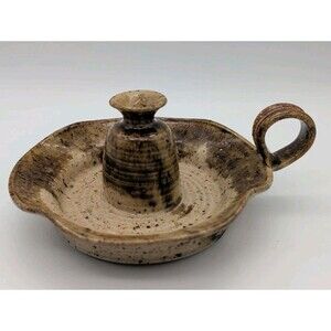 Studio Pottery Chamber Stick Candle Holder Oil Signed Bear 83